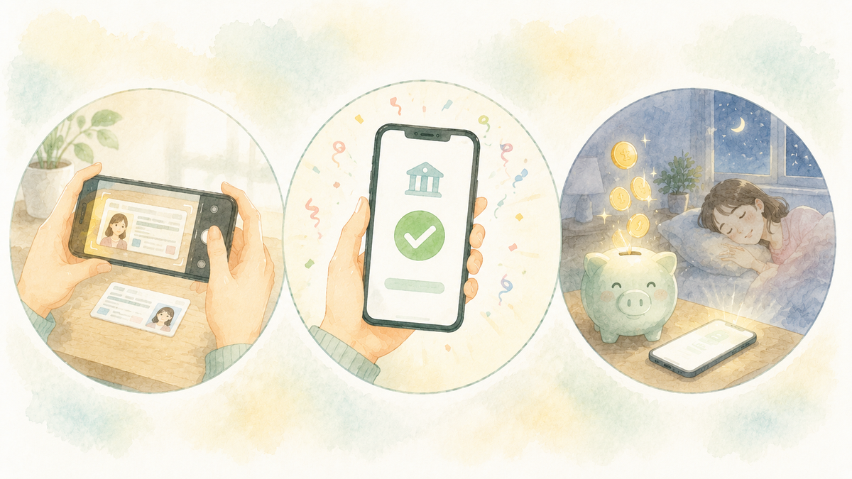 ネット銀行を始める3ステップ:本人確認書類をスマホで撮影・アプリで開設完了・寝ている間も高金利